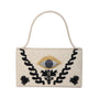 BEGÜM KHAN Evil Eye Byzantine linen bag with intricate embroidery and traditional design, featuring a vibrant evil eye motif.