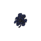 Navy blue iris brooch by BEGÜM KHAN featuring intricate floral design on a metal pin.