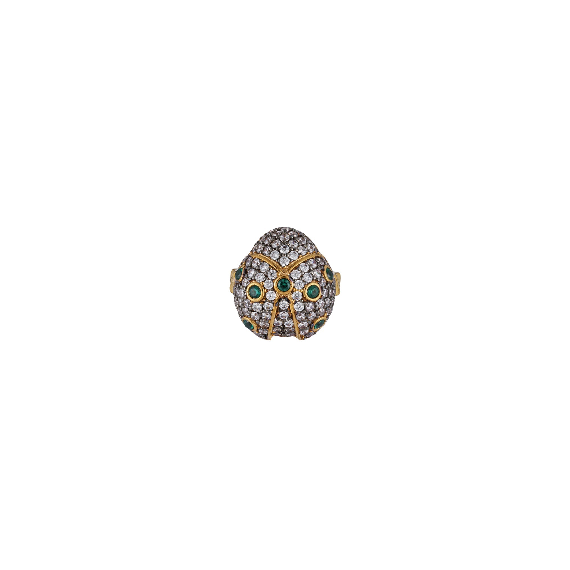 Pink ladybug-shaped crystal ring by BEGÜM KHAN, featuring a delicate design and vibrant pink color.