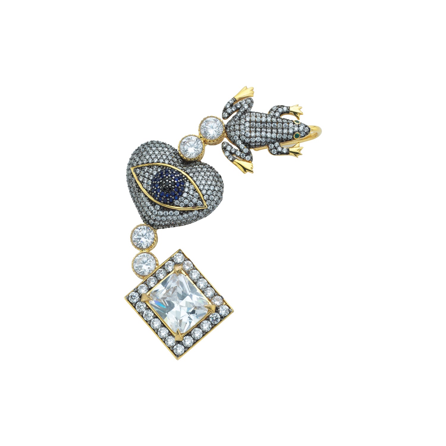 BEGÜM KHAN Miro earcuff featuring a sleek, modern design with silver-tone finish, worn on the ear in a close-up image.