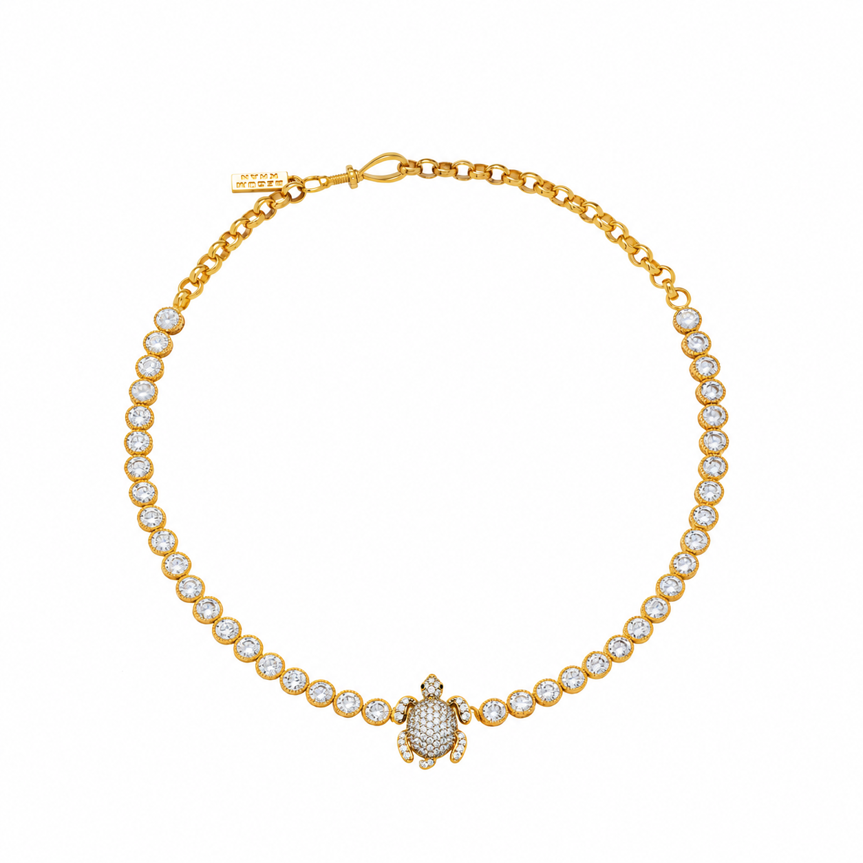BEGÜM KHAN Serdarino tennis choker necklace featuring a miniature crystal turtle pendant on a sleek chain.