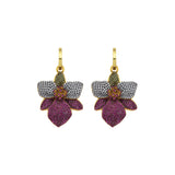 Multicolor orchid Juvena hoop earrings by BEGÜM KHAN, featuring vibrant floral design and gold-tone hoops.