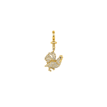 BEGÜM KHAN rooster charm, detailed metal charm featuring a colorful rooster design, perfect for jewelry and accessories.
