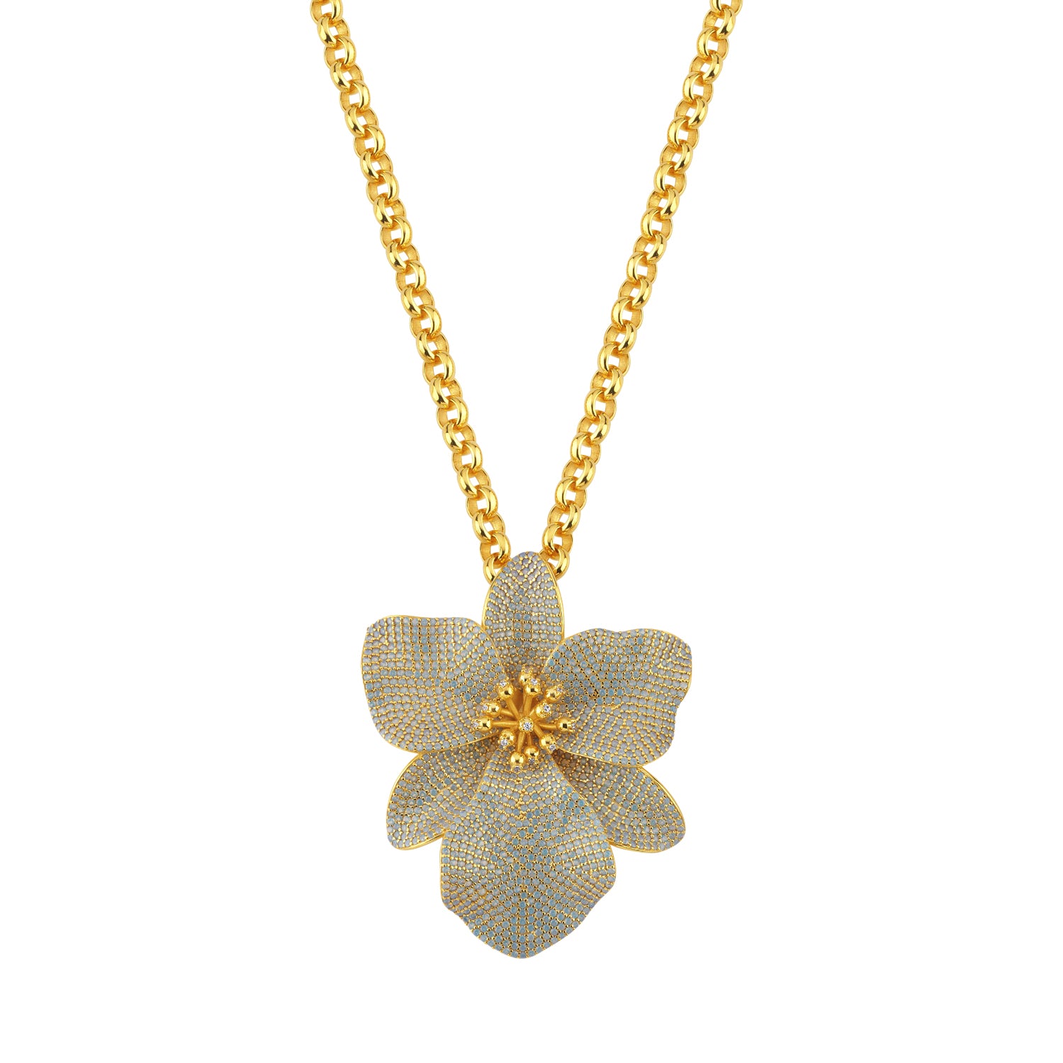 Singapore Orchid Necklace by BEGÜM KHAN – frozen blue, gold-plated