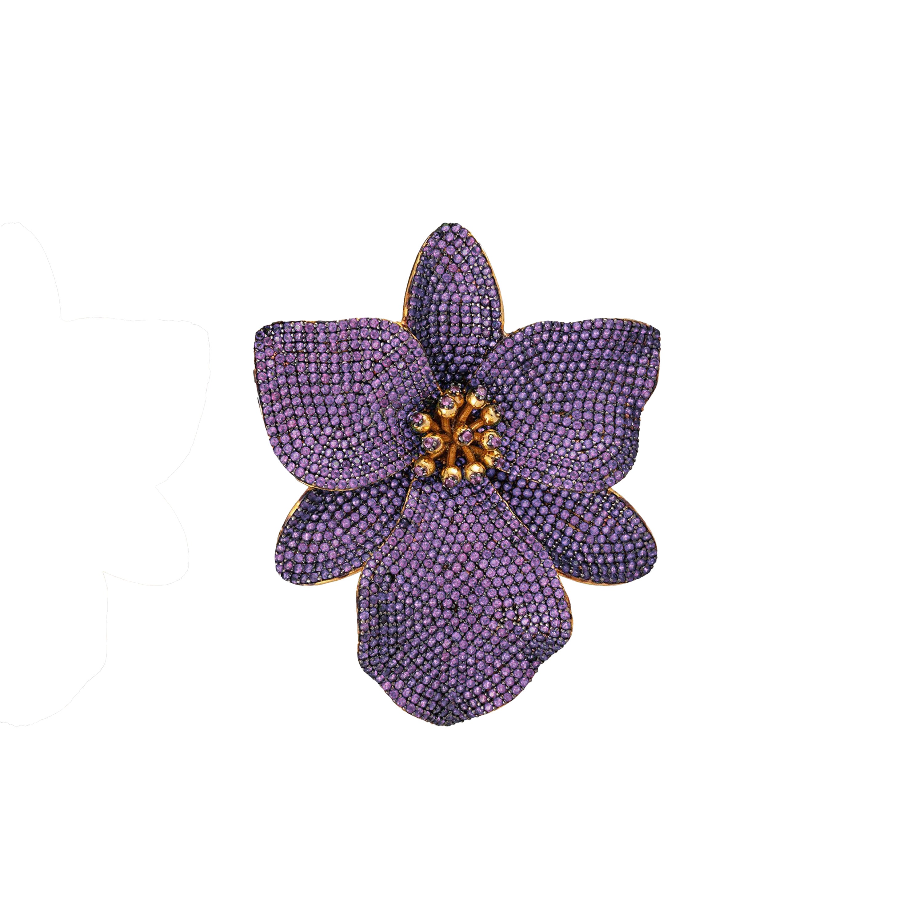 Purple Singapore Orchid ring by BEGÜM KHAN, featuring a detailed orchid design on a sleek band.