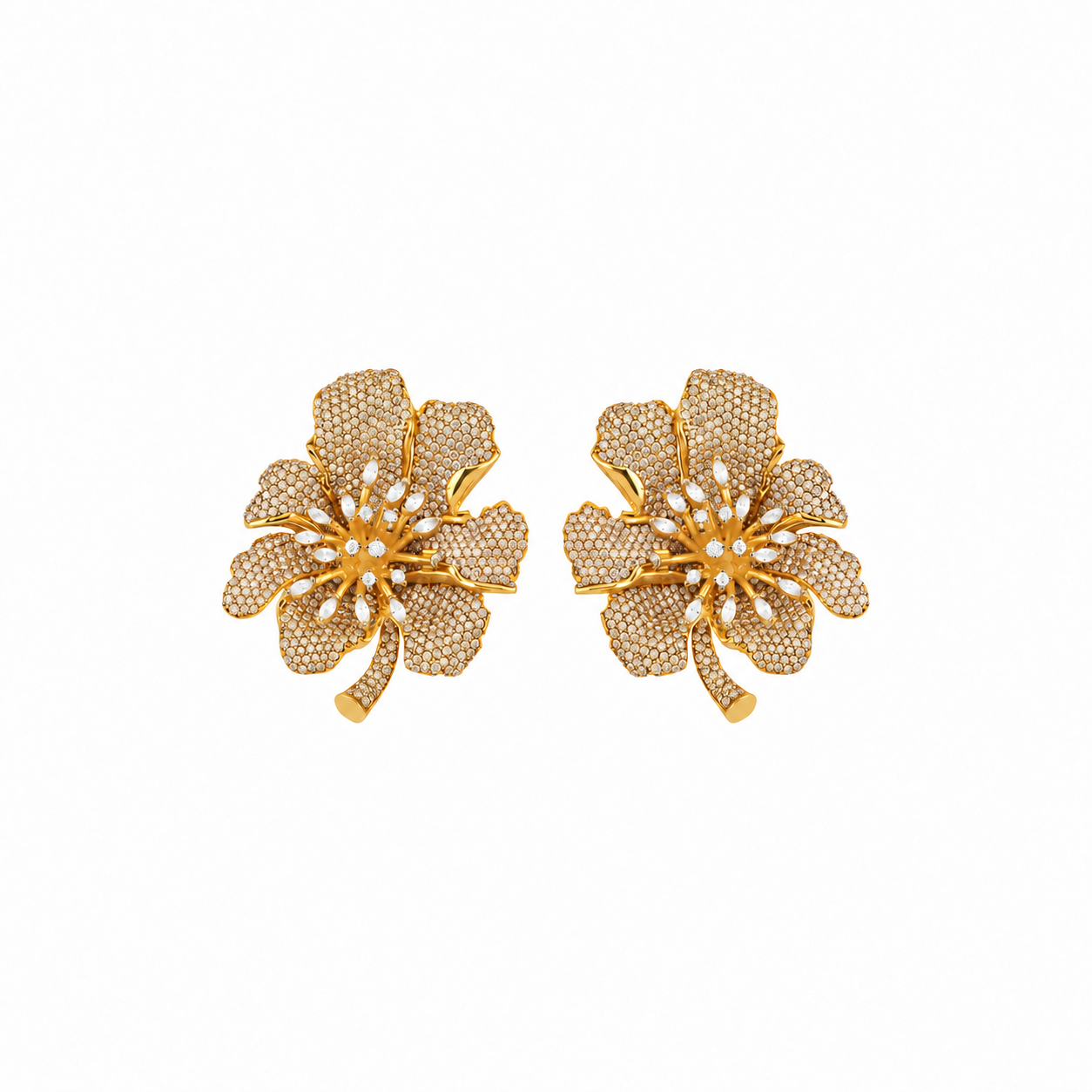 BEGÜM KHAN IRIS earrings featuring warm champagne crystal design, elegant dangle earrings for a sophisticated look